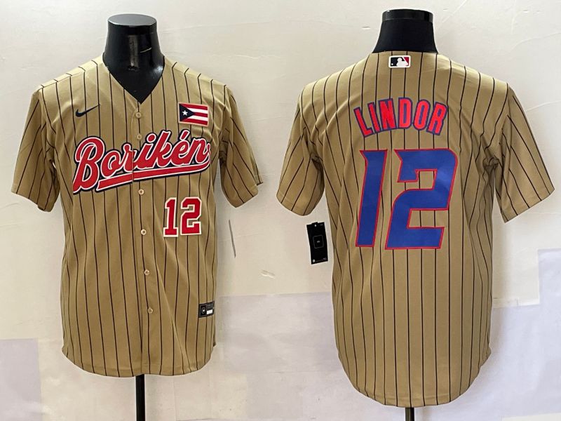 Men Puerto Rico #12 Lindor Brown Stripe Joint Name 2025 Nike MLB Jersey style 5